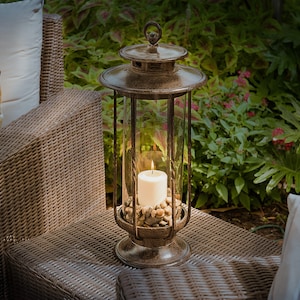 H Potter Candle Lantern Cast Iron & Glass 19" Tall Decorative Hurricane Unique Gift Indoor Outdoor Lighting - Pool Patio Deck Backyard