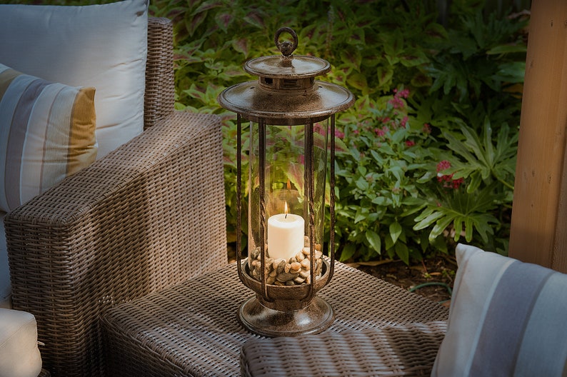 H Potter Candle Lantern Cast Iron & Glass 19 Tall Decorative Hurricane Unique Gift Indoor Outdoor Lighting - Pool Patio Deck Backyard