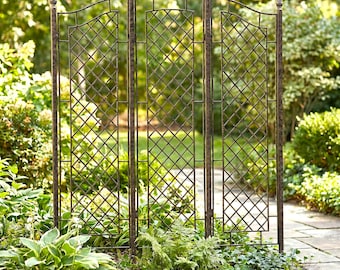 H Potter - Large 3-Panel Iron Garden Trellis for Climbing Plants - Metal with Powder Coat Finish