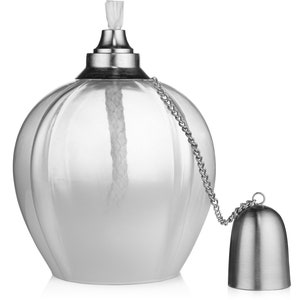 H Potter Glass Tabletop Torch with White Tint – Hand-Blown Outdoor Patio and Deck Decor – Apple Shape Garden Lantern, Wedding & Gift Idea