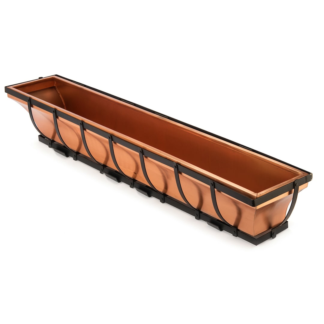 H Potter Copper Window Box 48 Inch Long Hanging Metal Planter, Outdoor Exterior, Brackets & Iron