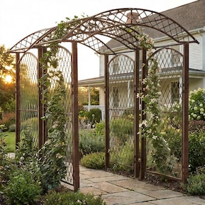 H Potter Garden Arbor Archway Large Tall Metal Trellis Outdoor Pergola | Iron Arbor Heavy Duty Arch Outdoor Room Backyard Wedding