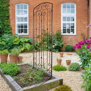 H Potter Garden Trellis Large 8 foot Tall Wrought Iron Heavy Scroll Metal Yard Art, Lawn Patio Backyard Landscaping Trellis Screen Roses Ivy