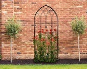 H Potter Trellis Large Tall Metal Yard Art for Backyard Landscaping & Climbing Plants - Black Finish Iron Outdoor Gothic Gift Idea Rose Ivy