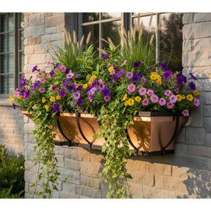 H Potter Copper Window Box Metal Planter, 36" Outdoor Exterior, Brackets & Iron Frame Included, Herb Garden, Hanging, Flower