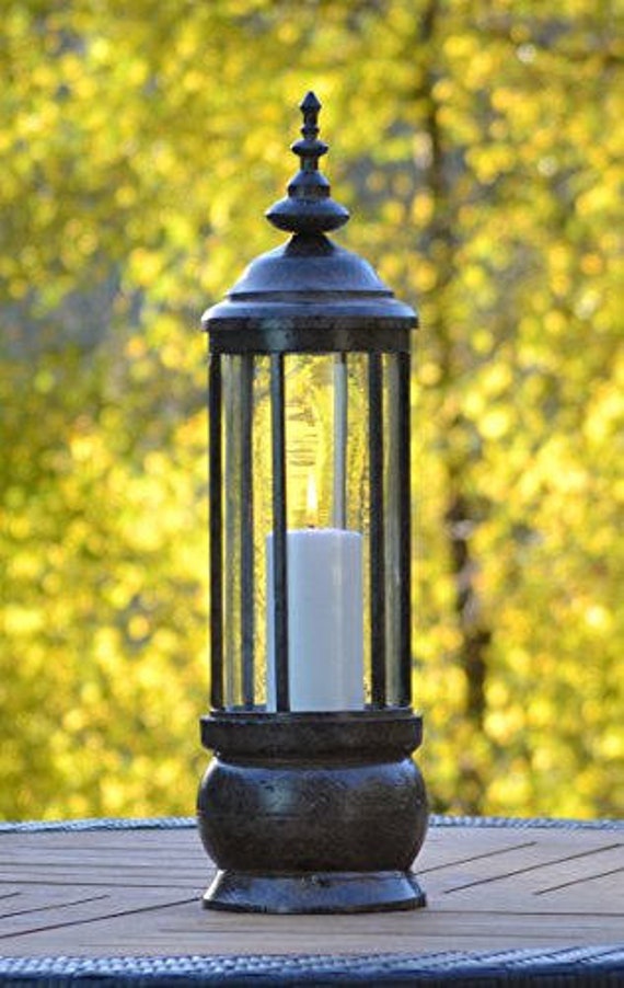 Large Decorative Hurricane Lantern Glass Candle Holder Cast Etsy