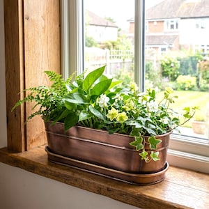 H Potter Planter Pot Antique Copper Finish - Succulent Herb Garden Container Box - Rectangular Flower Container