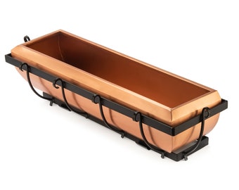 H Potter, 30" Copper Window Box Metal Planter, Brackets and Iron Frame Included, Outdoor Exterior, Herb Garden, Hanging, Flower, Deck