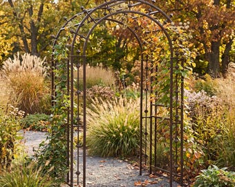 H Potter Heavy Duty Metal Garden Arbor | Iron Rose Arbor | Garden Arch Trellis | Climbing Rose Arch | Wedding Arbor | Handcrafted Iron