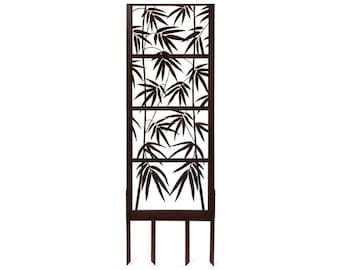 H Potter Trellis Privacy Screen with Ground Spikes, Metal 82" Tall, Outdoor Garden Decor, Heavy Duty Iron Frame - Laser Cut Bamboo Pattern