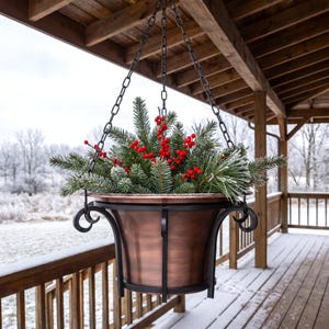 H Potter Hanging Basket Large Planter - Round Metal Pot - Patio, Deck, Balcony - Garden Gift