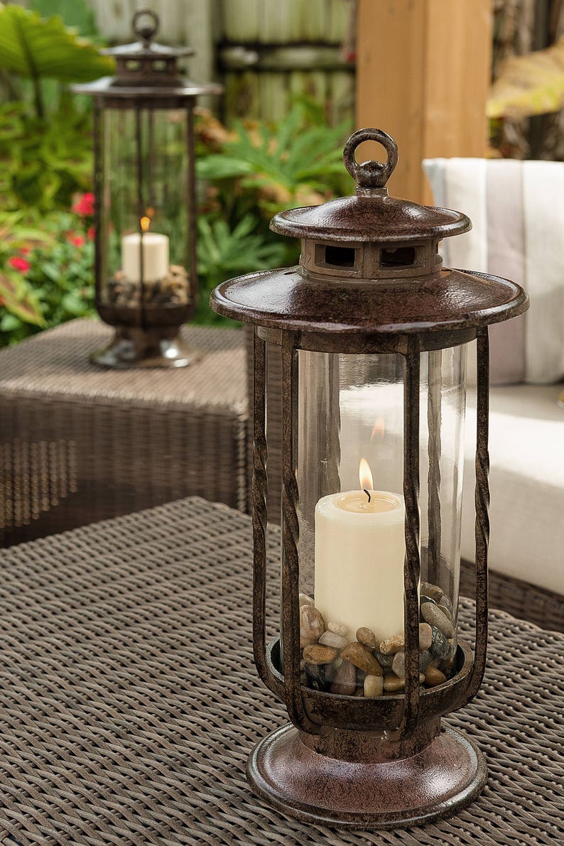 Large Decorative Hurricane Lantern Glass Candle Holder Cast Image 0