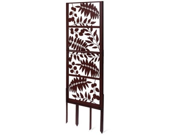 H Potter Leaf Trellis Screen Privacy with Ground Spikes, Metal 82 Inches Tall, Outdoor Backyard, Heavy Duty Iron Frame Laser Cut Pattern