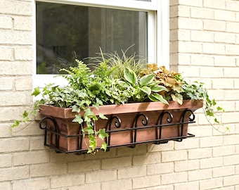 H Potter 30" Stainless Steel Window Box - Planter Container Pot, Antique Copper Finish, Mounting Brackets Included, Outdoor Decor