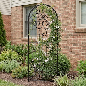 H Potter Black Metal Garden Trellis Screen for Backyard - Scroll Design for Climbing Roses & Clematis