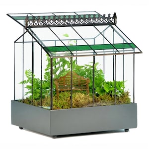 H Potter Terrarium Green Glass Accent - Indoor Planter Wardian Case, Glasshouse Plant Container Garden, Square Greenhouse, Unique Gift
