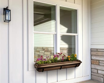 H Potter Window Box Planter Antique Copper Flower Plant Container for Windows Attach to House Deck Balcony Long Rectangular Shape 48 inch
