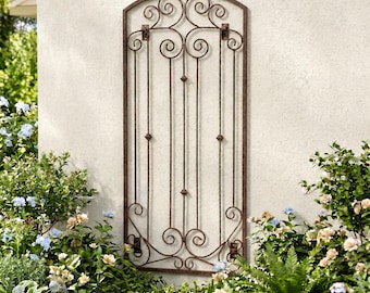 H Potter 6 ft Iron Garden Trellis – Wall-Mounted Trellis for Climbing Plants, Clematis, Roses, Adjustable Brackets – Outdoor Metal Decor