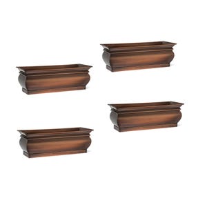 May include: Set of four copper-colored rectangular window boxes. Each box has a slightly curved design and a smooth finish.