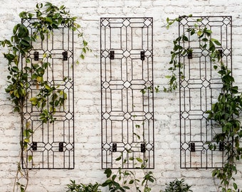 H Potter Wall Art 3 Large Diamond Trellises with 12 Brackets, Metal Garden Wrought Iron Outdoor Decor for Climbing Plants, Roses, Clematis