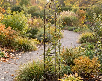 H Potter Outdoor Iron Obelisk Trellis, 8ft Tall Metal Garden Climbing Support (Charcoal Brown)