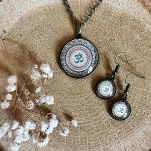 Set di gioielli Mandala Om, set di ciondoli, set di orecchini e pendenti Boho, set di gioielli per lei, gioielli artistici, set di gioielli vintage