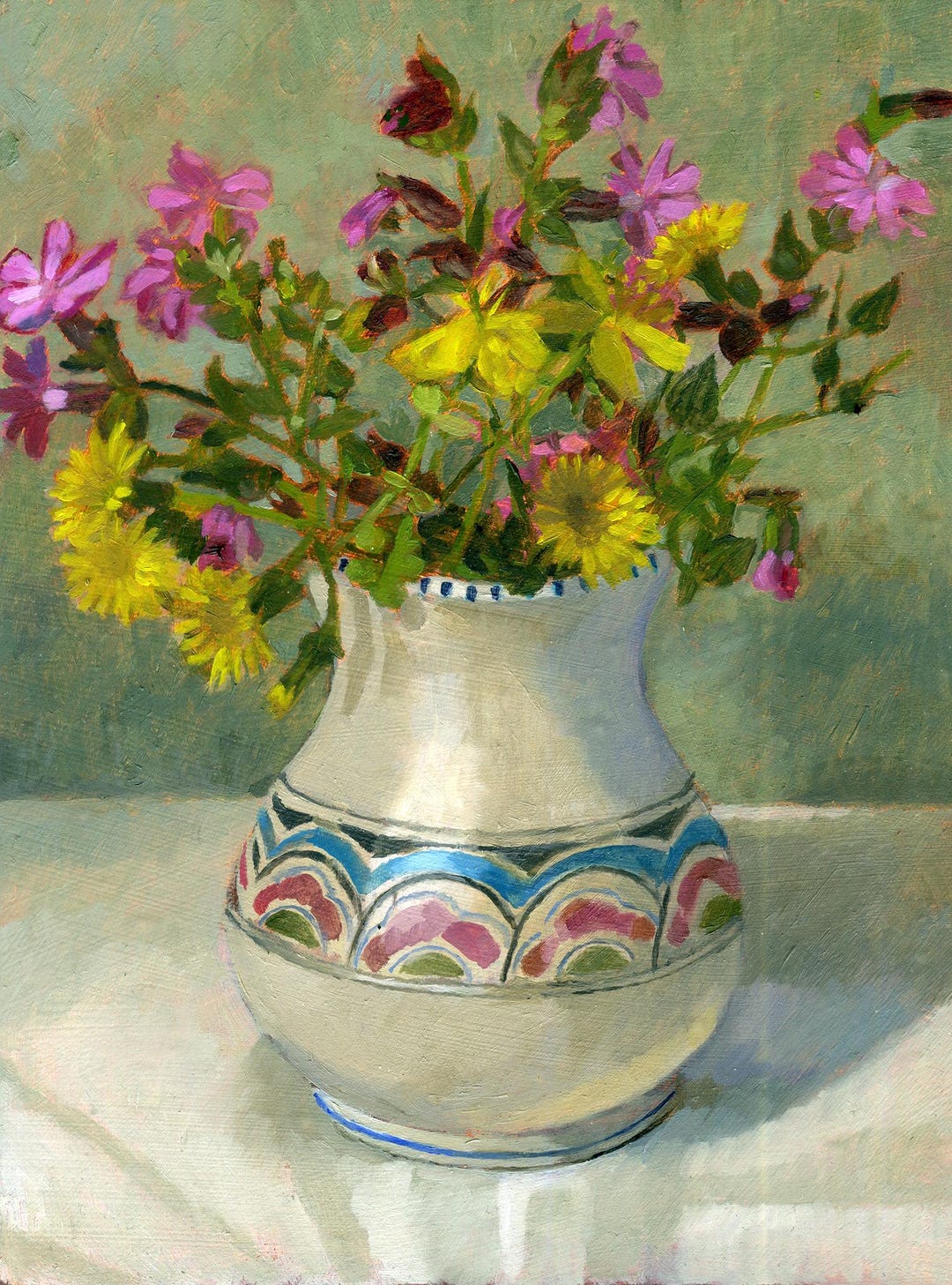 Original Oil Painting of Wild Garden Flowers in a Honiton Vase, Flower ...
