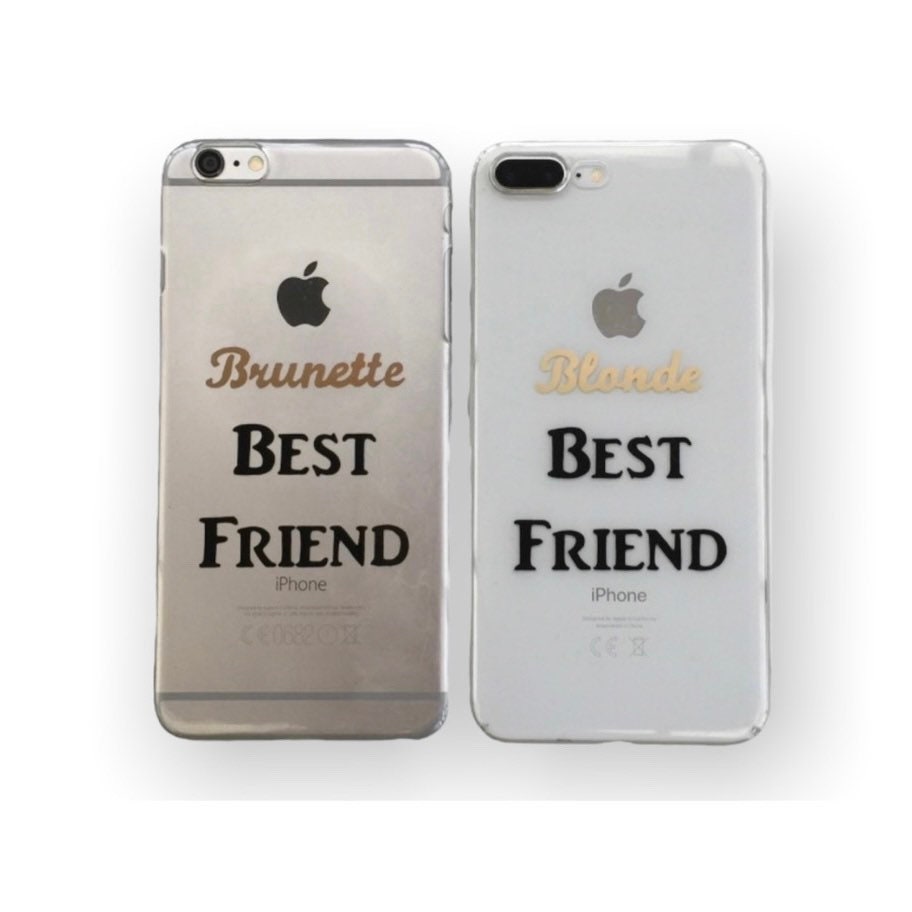 Best friends phone cases, covers matching blonde and brunette design for iPhone and Samsung, Clear, Hard, Protective TPU Gift Friendship