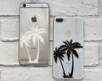 Phone case, cover with silhouette tropical palm tree design for iPhone Clear, Hard, Protective TPU iPhone 11 Pro 14 Plus 15 Pro Max