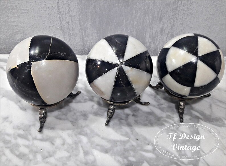 Marble Balls Set Of 3 Balls Decorative With Support Etsy