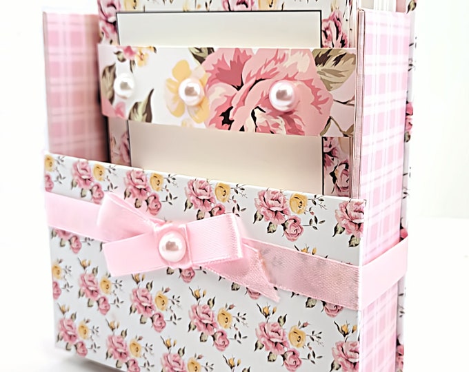 42-Pc Stationery Gift Box Set w/Reusable Desktop Organizer Box and Gold Pen - Pink & Yellow Posies