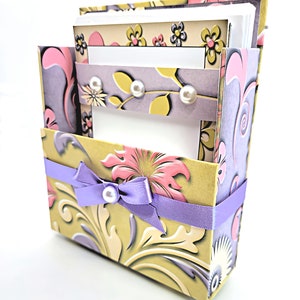 42-Pc Stationery Gift Box Set w/Reusable Desktop Organizer Box and Gold Pen - Pink, Purple, Ivory