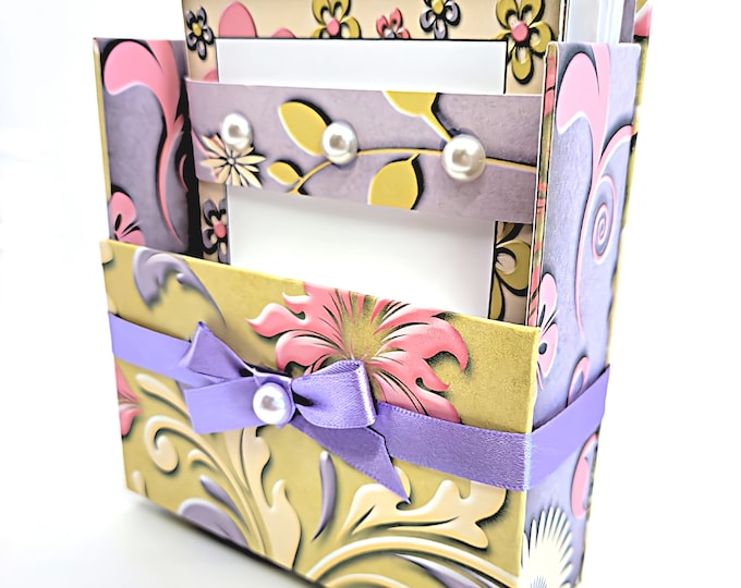 42-Pc Stationery Gift Box Set w/Reusable Desktop Organizer Box and Gold Pen - Pink, Purple, Ivory