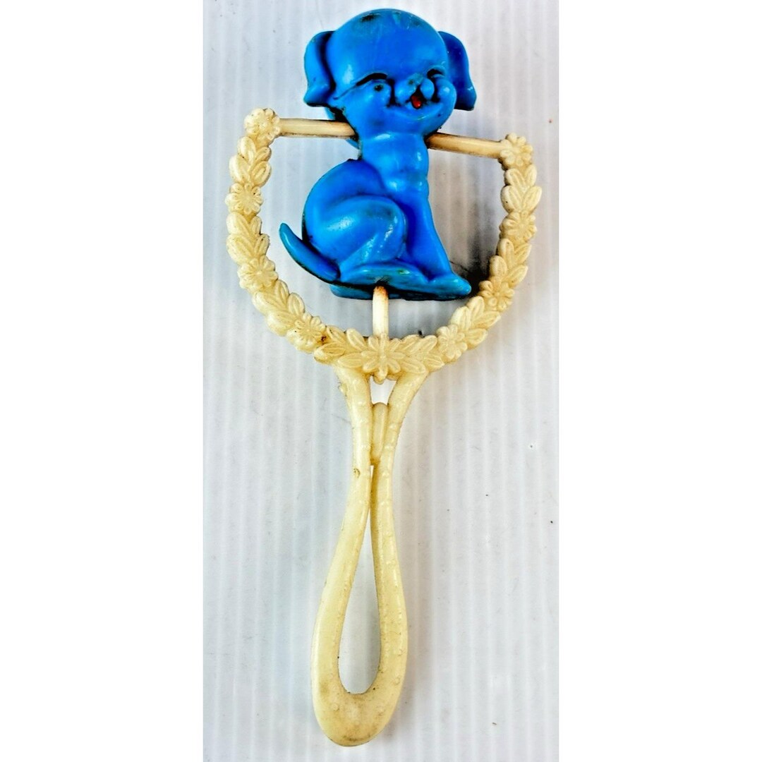 Vintage Plastic Baby Rattle With Blue Puppy DISPLAY ONLY - Etsy