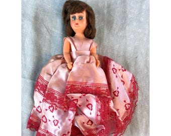 1940s Composition Doll 7" Cupid Dress Sleepy Eyes Brown Hair Blue Eyes