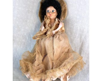Vintage Composition Doll Fancy Dress Blue Eyes Brown Hair 8" Storybook