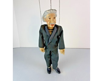 Handmade Vintage Albert Einstein Marionette Puppet 4 String Scientist Figure Toy