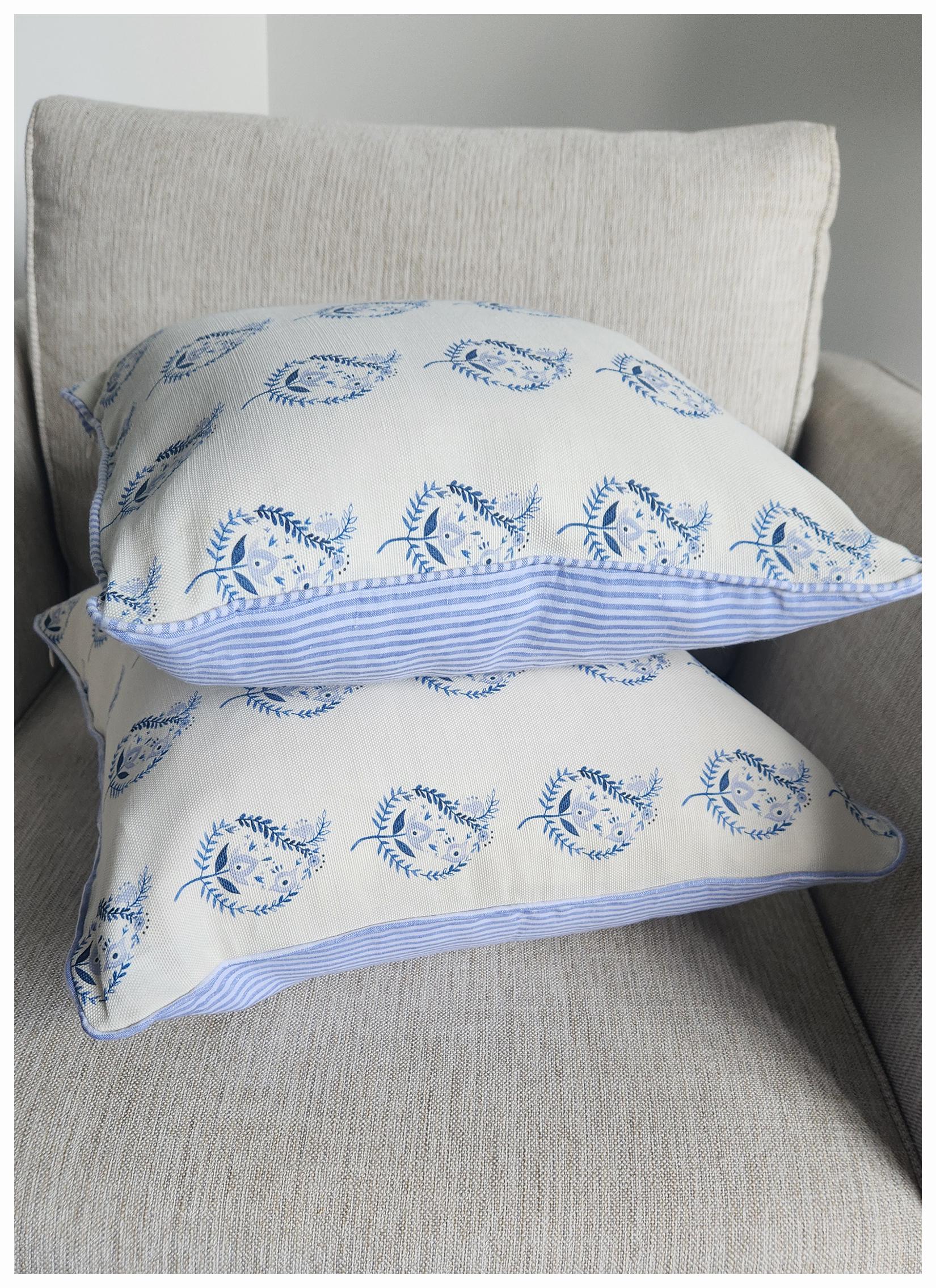 クッションカバー、ブルーの花柄、ジッパー付き、46 cm 四方 - Etsy 日本