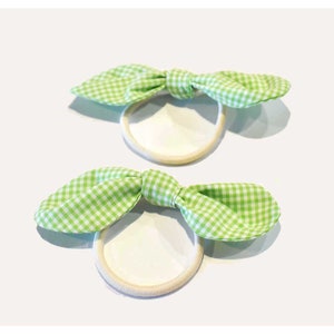 Gingham hair bows, set of two, poly cotton, elastic non stick tie