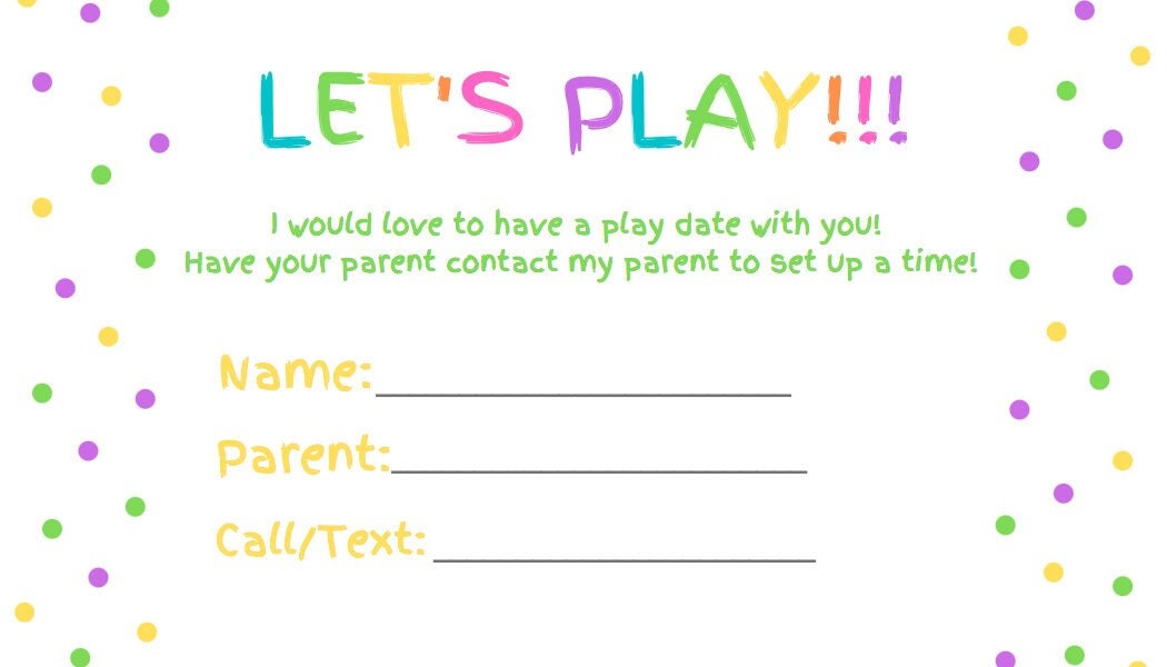 play-date-cards-for-kids-digital-file-etsy for Free Printable Playdate Invitation Template Play Date Cards for Kids - Digital File - Etsy for Free Printable Playdate Invitation Template