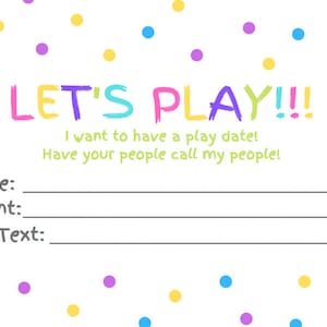 Kids Calling Card Template Printable Play Date Card for Girl - Etsy