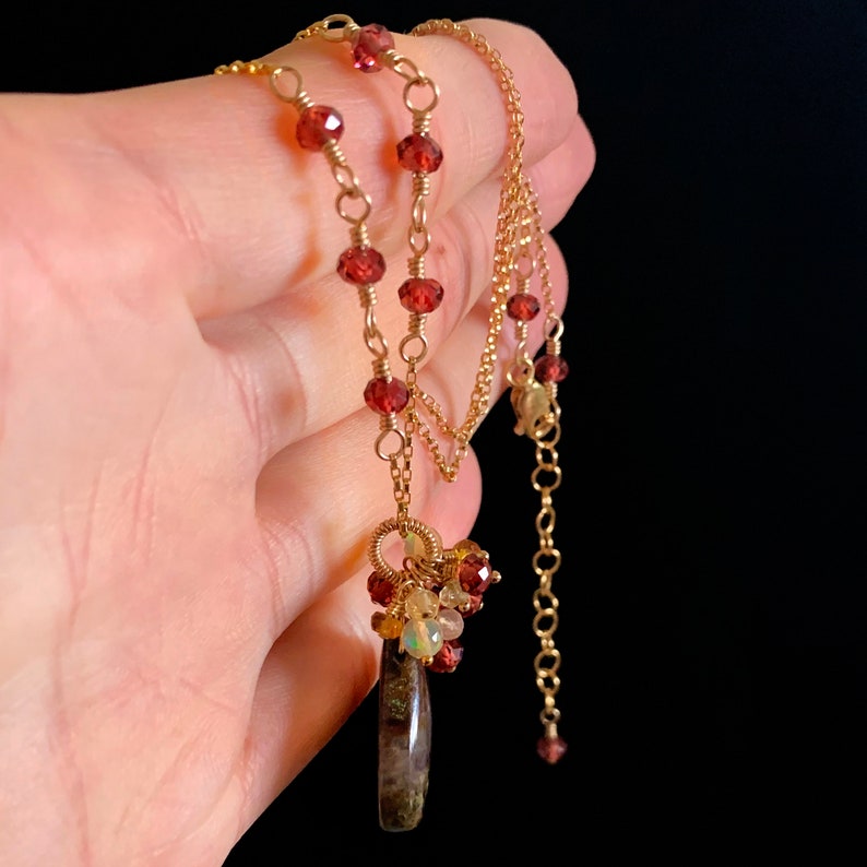 Natural Moroccan Apple Valley Agate /& Red Garnet Cluster Charm Necklace in 14K Gold Filled Artisan January Birthstone Jewelry Gift for Mom