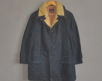 Casaco jeans vintage BISON dos anos 80, tamanho pequeno-médio / estilo ocidental dos anos 80, casual, para tarefas de trabalho, gola sherpa, jeans, jaqueta de trabalho