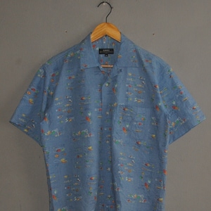 Vintage LORDY AuBEX Fly Fishing Button Up shirt size Medium / 1990s Pop Art Fish Casting Nature Bass trout novelty vintage 90s Outdoor shirt