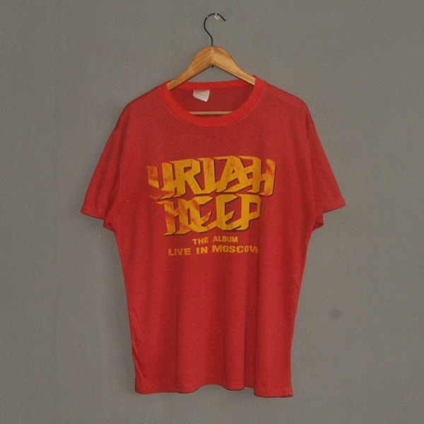 Vintage 1987 URIAH HEEP The Album Live in Moscow Tour T shirt size L / Rare 80s Russia Concert Heavy Metal Progressive Hard Rock Band Tee