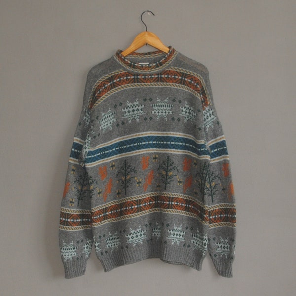 Vintage BENETTON 1990s Wool Knit sweater size Medium / 1990s UCOB Warm Wear sweater / Streetwear Loose Abstract Pullover Sweatshirt