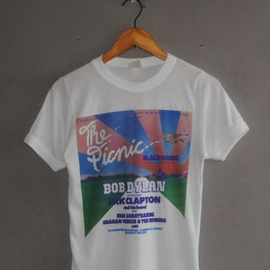 Vintage 1978 The Picnic at Blackbushe Bob Dylan Eric Clapton Graham Parker Concert T shirt size S /  1970s Rock Punk New Wave UK Gig tee