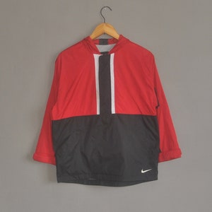 Vintage NIKE Swoosh 1990s hoodie windbreaker Kids Youth size Medium(10-12) / 90s Sport Jacket / Quater Zipper streetwear Pullover