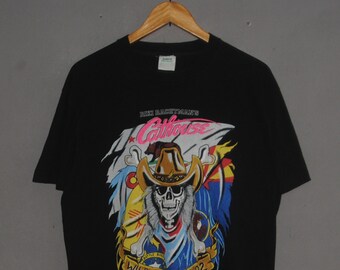 Vintage CATHOUSE Riki Rachtman&#39;s 1992 Wild West Tour Concert T shirt size Large / 90s American Heavy Metal Headbangers Ball MTV tee
