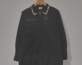 BONUM Japão anos 80 Exército FRANCÊS Uniformes Bidermann Jaqueta de Campo Personalizada S-M / 1980 anos 90 Japonês Tóquio marca Militar Khaki HBT Camisa Preta